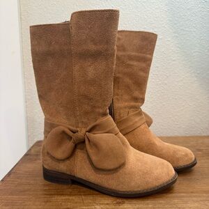 GB Girls Brown Tan Suede Bow Accent Side Zip Mid Calf Boots Girls Size 11 NWT